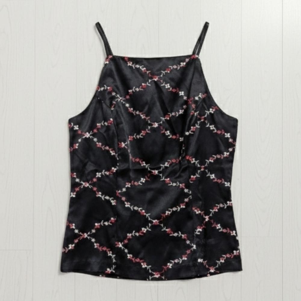 Vintage Y2K XOXO Embroidered Satin Square High Neck Tank Top